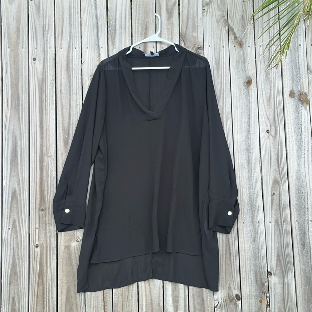 Imperfect Eloquii blouse sheer black‎ v neck high low blouse plus size 22 top